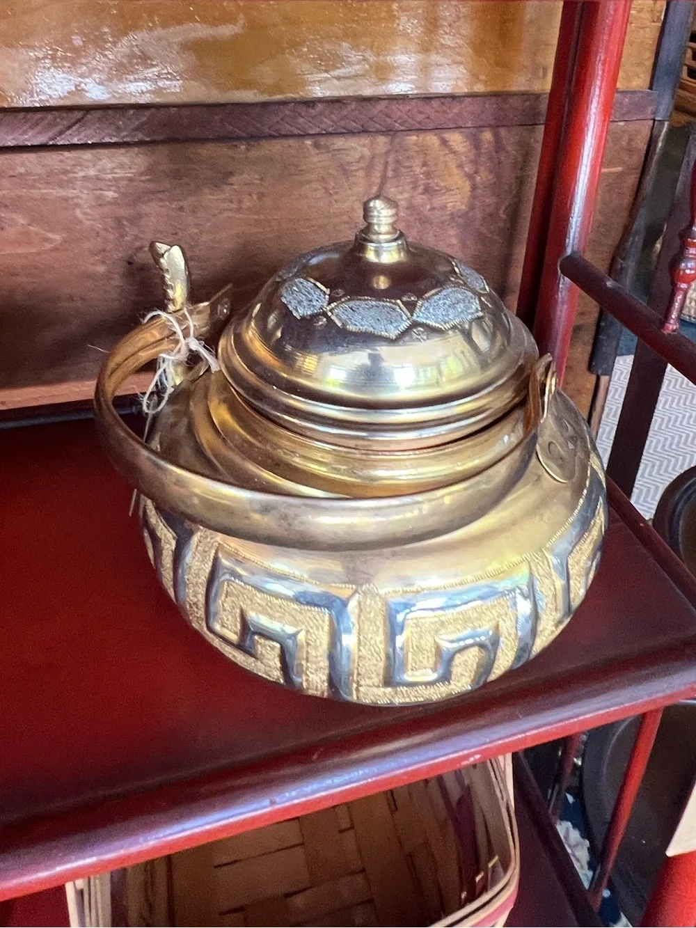 Greek key Vintage Brass Decorative Teapot - Gold